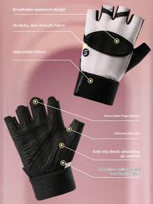 1 Pair Unisex Half Finger Fitness Gloves, Breathable Anti-Slip Fitness Gloves With Wrist Support, Suitable For Weightlifting, Cycling, Workout, Training, Pull-Ups And Rowing - Multicolor - View 3