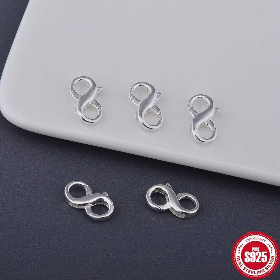 3pcs/Bag S925 Sterling Silver Jewelry Accessories, Figure 8 Double-Ended Spring Clasp, Connector, Suitable For DIY Jewelry, Beaded Bracelet Clasp, 925 Silver Jewelry Making Material Kit - Silver - View 1
