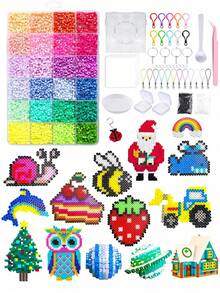 24/48/72 Colors Perler Beads 2.6mm Bead Craft Kit, Includes 1 Pegboard, Ironing Paper, Keychain, Tray, Tweezers, Suitable For DIY Jewelry, Pixel Art, Handicraft Decoration And Creative Projects, Christmas Gift - Multicolor - View 4