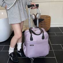 大容量可滾輪旅行袋，附可拆式手把，休閒隨身登機包，學生背包，可拆式輪子與手把方便收納，商務出差、上學與校園通用中性背包 - 粉色 - 查看 9