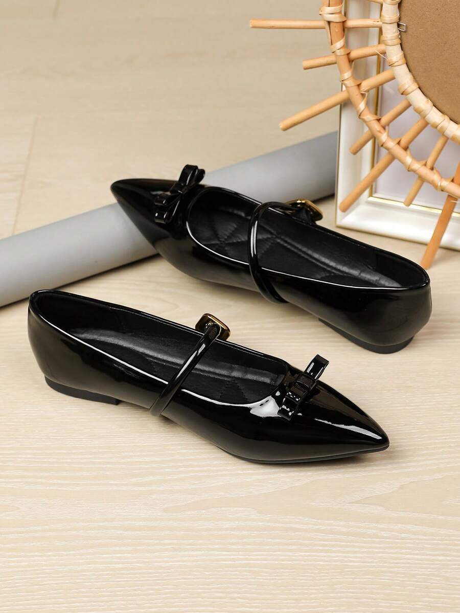 Pointed Toe Single Strap Shoes, Lightweight Office Commuter Gentle Style Women's Shoes - Black - View 1