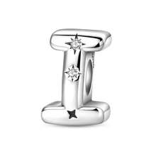 1pc S925 Sterling Silver 26 English Alphabet Bead, Original Rhinestone Star 3D Design, Versatile Spacer Bead Accessory, Compatible With Bracelets And Necklaces, Customizable Initial, Showcases Personalized Style, Meets Handmade Crafting And Daily Wear Needs - Silver - View 25