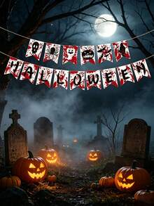 15pcs/Set Halloween Bloodstain Bunting, Scary Halloween Ceiling And Fireplace Decoration Banner, Spooky Halloween Party Decoration Bunting, Holiday Decoration Home Decor Garland - Multiple Styles - View 3