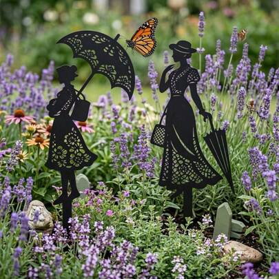 [2D Plane] 2 Acrylic Fairy Garden Signs, Garden Fairy Silhouette Art | Acrylic Craft Fairy Garden Supplies And Decorations For Garden Walkways, Paths, Patios, Lawns