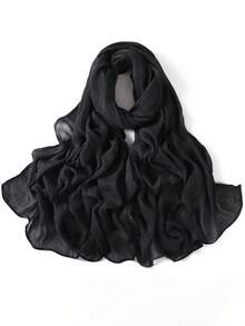 1pc Women's Solid Color Rolled Edge Pleated 100% Rayon Scarf, Fashion Casual Headscarf, Hijab - Multicolor - View 15