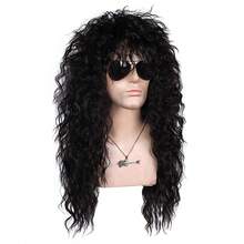 80s Disco Cyberpunk Rock Long Curly Hair Halloween - Black - View 2