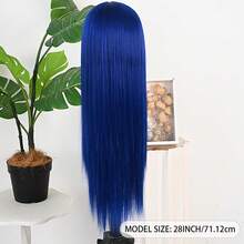 13x4 Free Part Mint Green Long Straight Lace Front Wigs Glueless Long Silky Straight Wigs Pre Plucked HD Lace 180% Density Light Green Wig Soft Free Part Wear And Go Lace Front Wigs For Fashion Women Party & Daily Wear 26 Inch - Dark Blue - 查看 8