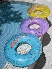 1pc 90# Sequin Flower Inflatable Swim Ring/Pool Float, Blue/Purple/Yellow, Suitable For Water Play And Pool Parties - Multicolor - View 4