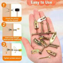 100/200PCS Self-Drilling Drywall Anchors Kit No Drill Needed Easy Hang For Home & Office Includes 100 Anchors 100 Screws For Quick Install Adjustable Hooks & Bracket - A - View 9