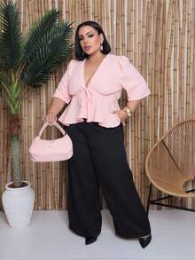 ELEGANT PLUS BATA BLOUSE, WOMEN'S FASHION, LIGHT SUMMER - BABY PINK - View 6