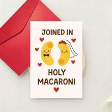 「Joined In Holy Macaroni」趣味婚禮卡，新郎新娘義大利麵諧音梗 - 13*18 - 查看 5