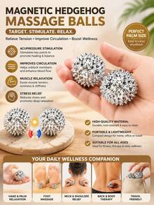 These Two Small Magnetic "Hedgehog" Massage Balls Can Stimulate Acupoints And Unblock Meridians, Making Them Ideal For Muscle Relaxation, Pain Relief, And Stress Reduction. They Are Effective Tools For Fitness And Health Massage. - Silver - View 2
