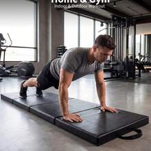 Extra dicke, faltbare Gymnastik- und Yogamatte, 183 x 91 cm, 4-teilige, tragbare Trainingsmatte für Heim-Fitnessstudio, Pilates, Akrobatik, Cardio, Kampfsport, leicht zu verstauen, Tragegriffe - Schwarz - Übersicht 2