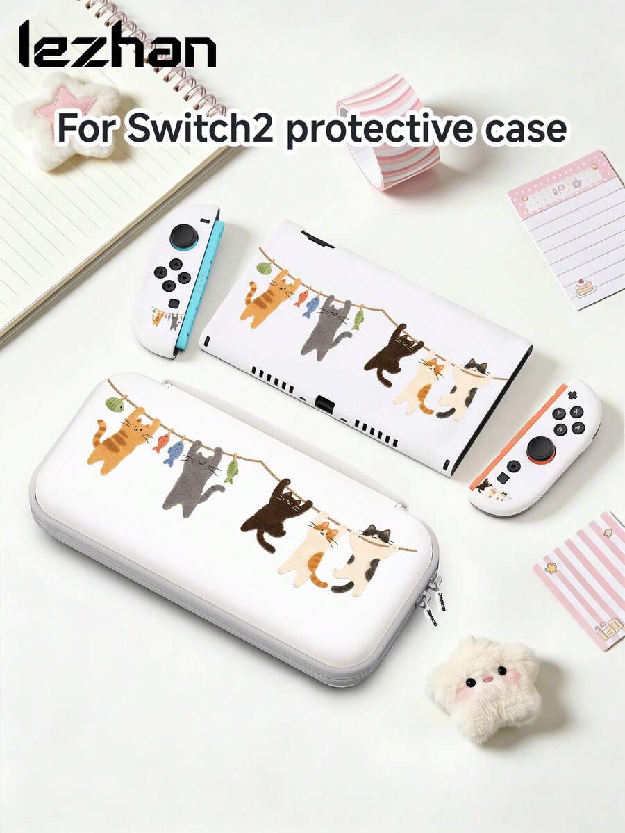 1pc Cute Cat Design Protective Case, Compatible With Switch 2nd Generation (2025), For Switch NS/Switch OLED/Lite, Suitable For Switch 2 Game Console Accessories, Storage Bag, Switch Protective Case, Romantic Gift For Switch Players - Multicolor - View 1