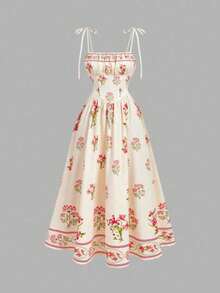 guangzhougaolangshangmao  MOD Vestido camisero con estampado de flores de silueta negra sobre fondo albaricoque, vestido renacentista, vestidos - Albaricoque - Ver 1