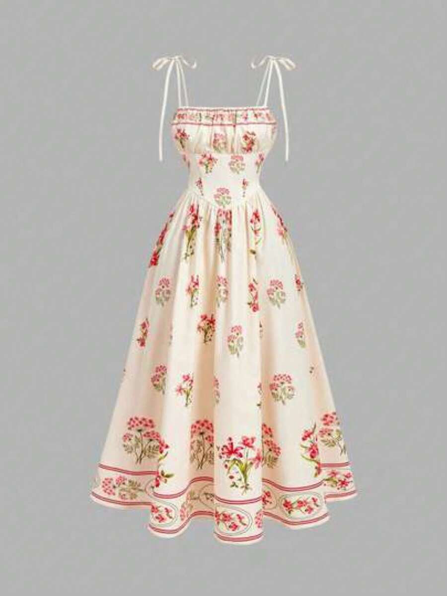 guangzhougaolangshangmao MOD Vestido camisero con estampado de flores de silueta negra sobre fondo albaricoque, vestido renacentista, vestidos - Albaricoque - Ver 1