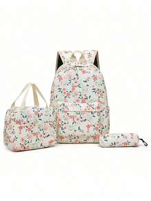 Bolso versátil de moda para mujer con estampado floral pequeño, combinación de mochila doble, mochila escolar para estudiantes - Marrón - Ver 11