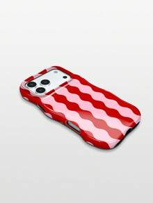 Una funda de teléfono con patrón de rayas onduladas rojas y rosas asimétrica de dos en uno, funda de teléfono con forma asimétrica, compatible especialmente con modelos 17 Pro, 17e, 16e, 15, 14, 13, 12, 11, diseño elegante, funda de teléfono de moda de verano, ¡un regalo perfecto para tu novia en Navidad, Día de San Valentín, Pascua, temporada de bodas y cumpleaños! - Multicolor - Ver 2