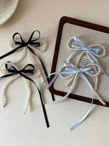 1pc Sweet Cute Bow Pearl Hair Clip, Suitable For Daily Use - Multicolor - View 5