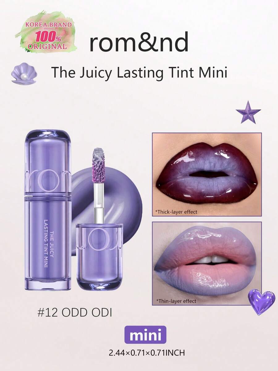 Rom&nd THE JUICY LASTING TINT MINI 12 ODD ODI,水潤滋潤質地,滋養保濕,輕盈舒適,持久顯色不褪色,不沾杯,輕盈質地,迷你尺寸,適合試用與旅行,送給朋友的完美禮物,適合初學者與女性日常使用,韓系美妝,禮品組 1g/0.04oz - 12 ODD ODI - 查看 1