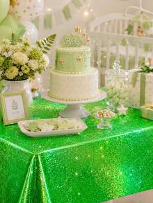 Sparkling Aluminum Film Tablecloth, Shimmering Waterproof Disposable Table Cover, Ideal For Party Decor For Baby Shower, Gender Reveal, Birthday - Green - View 3