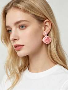 1 Pair Swan Rose Pink Earrings, Minimalist Elegant Versatile Personalized Style, Suitable For Girls' Dating, Parties, Vacations, Daily Wear, Ear Drops And Studs - Multicolor - View 4