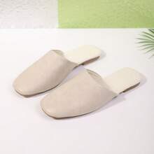 Nordic Style Leather Slippers For Women, Autumn/Winter Home & Office, Couple, Quiet, Non-Slip, Warm Thermal Slippers - Beige - View 6