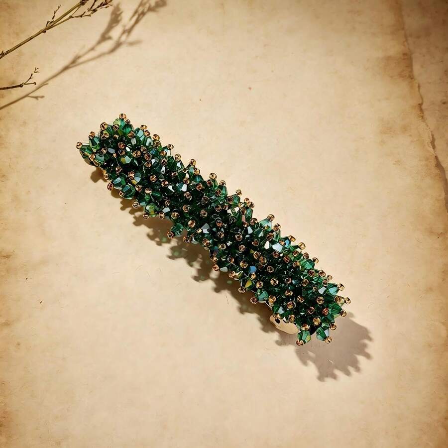 A Handmade, Colorful, Beaded Crystal Hairpin – An Elegant, Everyday Hair Accessory. - Green - View 1