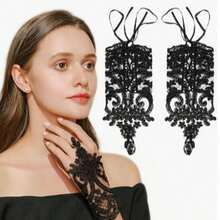 1 Pair Elegant Black Lace Fingerless Gloves - Soft & Skin-Friendly, Delicate Floral Pattern, Elastic Polyester Material - Perfect Choice For Bride Wedding, Party And Ball - Gloves - View 4