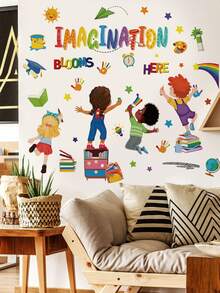 1 Inspirational Cartoon Self-Adhesive Wall Sticker, Imagination Slogan Style / Good Character English Word Style, Removable PVC Sticker For Living Room, Bedroom, Or Kindergarten Classroom DIY Wall Decoration - Wall Stickers - View 1