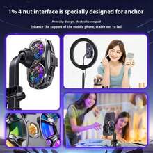 Dual Turbo Phone Cooler For Mobile Gamers & Streamers, Cool Design With RGB Lighting For Atmosphere, USB-C Phone Cooler With Real-Time Display, Semiconductor Back Clip, Quiet Gaming Cooling Fan, Fast Cooling, Telescopic Back Clip, Essential For Streaming, Work, Bloggers, Mobile Gaming, And Video Streaming - Black - View 5