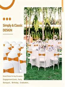 10Pcs Banquet Chair Sashes With Silver Rhinestone Buckle, Stretch Chair Bands For Wedding, Banquet, Party, Baby Shower, Birthday Decoration, Soft & Reusable Chair Cover Sashes - Multicolor - View 5