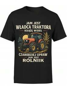 Maglietta con una frase polacca su un trattore | Sono un agricoltore con slogan e grafica a tema trattore, maglietta casual girocollo per il lavoro in fattoria o - Indietro - Visualizzare 1