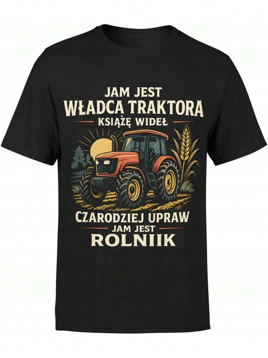 Maglietta con una frase polacca su un trattore | Sono un agricoltore con slogan e grafica a tema trattore, maglietta casual girocollo per il lavoro in fattoria o - Indietro - Visualizzare 1