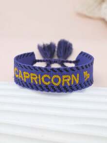 1pc Fashionable Zodiac Handmade Woven Tassel Bracelet With Embroidered Letter For Men And Women - Multicolor - View 15