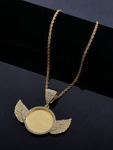 1pc Icy Angel Wing Photo Frame Pendant Necklace With Miami Cuban Chain, Rhinestone-Studded Angel Wing Custom Photo Cuban Link Necklace For Men, Shiny Statement Jewelry For Hip Hop Lovers, Commemorative Keepsake Jewelry, Can Put Your Favorite Photo - Fashion Angel Wings Photo Frame - View 8