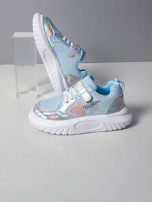 Sepatu Skate Olahraga Kasual Praktis dengan Perekat Velcro, Model Terbaru Musim Semi/Panas untuk Anak Perempuan, Gaya Segar dan Modis, Bordir Hati - Baby Blue - View 5