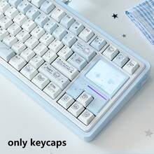 143 Keys Blue Rain Theme Mechanical Keyboard Keycaps Cute Cartoon Style PBT Dye-Sublimation Material Keycap Set Blue Original Height Keycaps Compatible With 61/64/75/87/98/104 - View 5