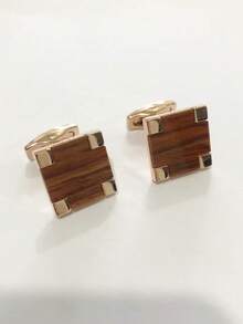 1 Pair Men's Fashion Faux Wood Grain Copper Cufflinks For Wedding, Business, Banquet And Daily Wear - Rose Gold - View 4