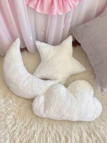 1pc Moon Star Cloud Throw Pillow, Children's Pillow, Soft And Comfortable Filling, Can Be Used As Decorative Floor Mat, Lumbar Pillow, Home Decor - White - View 3