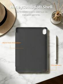 Solid Color Silicone Honeycomb Soft Shell Protective Case Compatible With Mini1/2/3/Mini4/Mini5/Mini6/Mini7/Air/Air2/9.7/Pro9.7/10.2/10.5/Air4/Air5/10.9/Pro 11 Inch/10th Generation/ (A16) 11 Inch 11th Generation 2025 Apple Models A7/A8/A9/S7/S8 Models MatePad Pro 10.8 Models Tri-Fold Stand Multi-Angle Stand Honeycomb Heat Dissipation Inner Shell Magnetic Sleep/Wake Simple Casual Business Multi-Fold Tablet Case Flip Tablet Case No Pen Slot Model Product Does Not Include Pen - Black - View 4