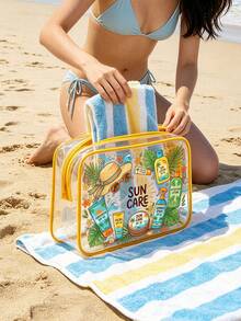 「Sun Care」字母印花 PVC 化妝包，女款 PVC 旅行收納包，拉鍊開合，輕量耐褪色化妝盥洗包，適合女性與女孩，TSA 認證便攜式化妝收納盒，易清潔設計，適合送給母親、老師、朋友、護理師、女性好友的禮物，適用於學校、度假、假期、返校用品，防水化妝盥洗包 - 彩色 - 查看 7
