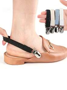 1 Pair Black PU Leather Elastic Heel Strap Anti-Slip Shoe Clips Slip-On Slouchy Sandals Anti-Drop Heel Anti-Wear Elastic Band Slippers Heel Strap Anti-Drop Shoe Lace Slippers Accessories - Black - View 2