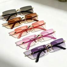 5 Pairs Rectangular Frameless Gradient Color Fashion Glasses, Minimalist Fashionable Glasses Suitable For Outdoor Travel, Parties And Gatherings - Multicolor - View 7