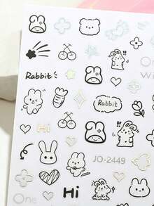 1pc Popular Simple Rabbit Decorative Sticker, Soft Line Rabbit With Carrot, Cherry And Small Flower, Light Glitter Edge With Fun English Slogan, Suitable For CCD, Instant Camera, Phone Case, Cup, Gift Box Packaging. Korean Style Soft Cute Healing Modification Sticker - 1pc Cartoon Rabbit 2449 - View 5