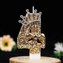 Gold Glitter Number Candle With Rhinestone Crown And Bow, Shiny Cake Decoration Topper, Suitable For Birthday, 16/18/21st Adult Party, Anniversary, Bachelorette Party, Christmas, New Year, Graduation And Holiday Party, Elegant Number Candle, Practical And Cute Party Decoration - View 10