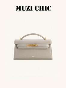 Fashionable All-Grey Textured PU Mini Handbag With Gold Clasp And Top Handle, Compact Daily Accessory, Essential For Minimalist Style Enthusiasts And Urban Commuters, Perfect For Coffee Breaks, Casual Shopping, Gatherings With Friends And Daily City Walks. - Grey - View 3