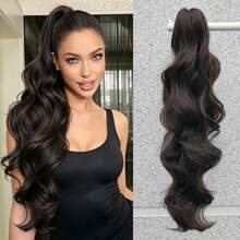 Long Wavy Brown Ponytail Synthetic Hair Extensions, Heat-Resistant Synthetic Fiber Wig, Suitable For Women's Party And Daily Use - Multicolor - View 12