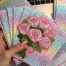 [9pcs Set]6pcs Rainbow Glitter Fabric Iron-On Beads + 3pcs Baking Cloth, Easy To Iron No-Hole Craft, Melted Bead Craft Accessories Tools (15*20cm) - A - View 7
