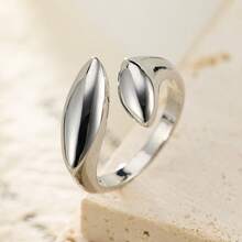 1pc Minimalist Double Eye-Shaped Glossy Open Ring, Suitable For Women's Daily Wear - Silver - View 12